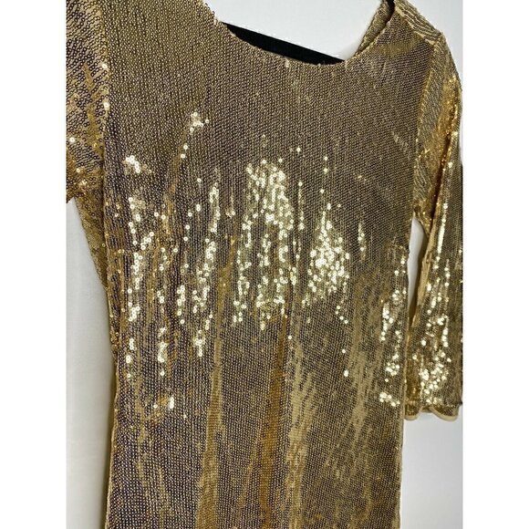 La Perla Dress Size 44 Large Women's 3/4 Sleeve Gold Sequin Open Back Mini Dress - Picture 3 of 6